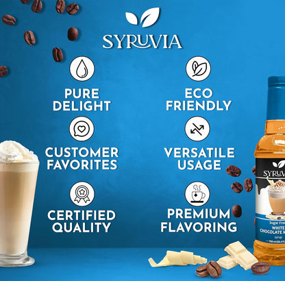 Syruvia Sugar Free Coffee Syrup, White Chocolate Mocha Flavored Syrup for Drinks, Lattes, and Desserts – 25.4 fl oz