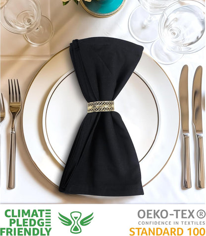 Urban Villa Cloth Napkins Set of 12 20x20 Inches 100% Cotton Napkins Cloth Washable Durable Reusable Absorbent Table Dinner Napkins Cloth for Christmas Hotel Lunch Restaurant Weddings Parties - Black