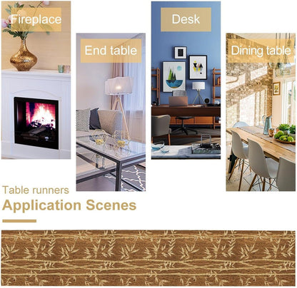 Bamboo Table Runner, Chinese Japanese Abstract Art Tree Forest for Kitchen Dining Wedding Party Holiday Table Runners Yellow 13x60 Inch