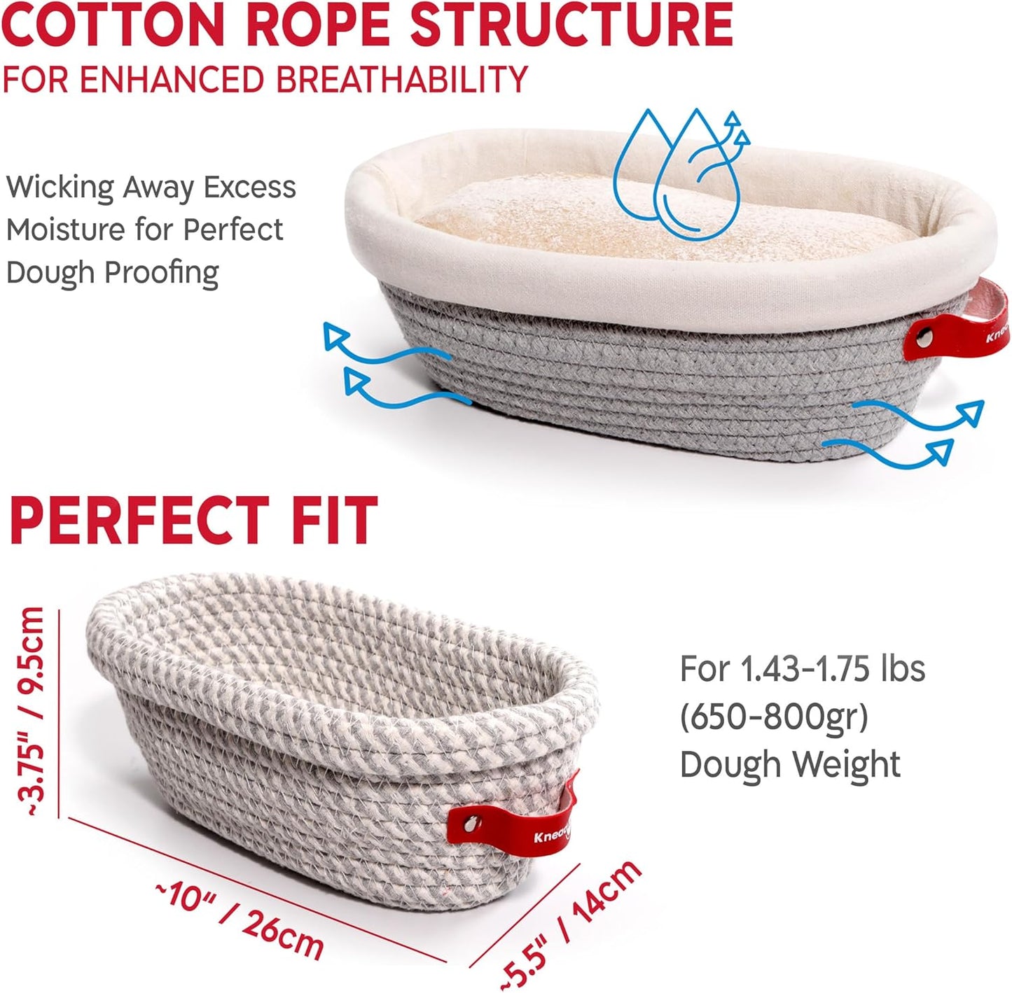 KneadAce Sourdough Starter Kit – 24oz Starter Jar, 2 Cotton Rope Banneton Proofing Baskets, Magnetic Bread Lame for Scoring – Gift for Bakers & Complete Sourdough Bread Baking Set