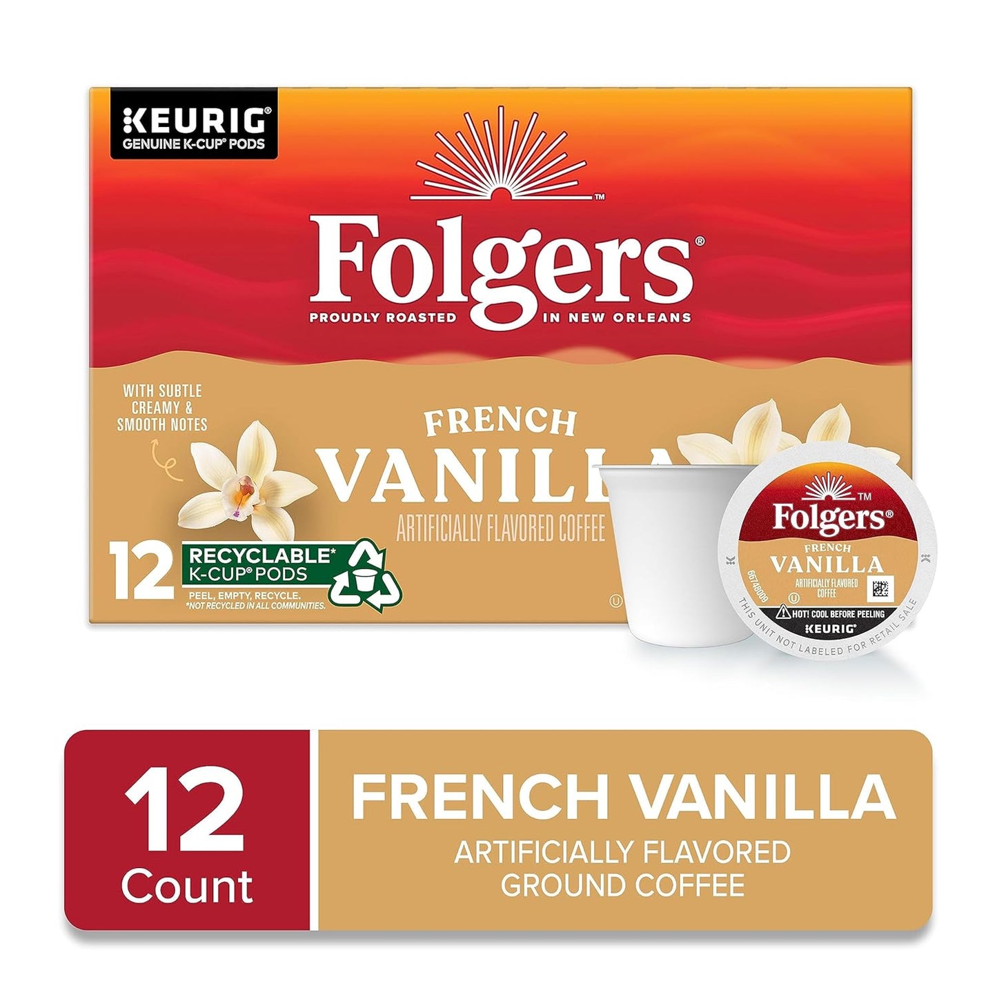 Folgers French Vanilla Flavored Coffee, 12 Keurig K-Cup Pods