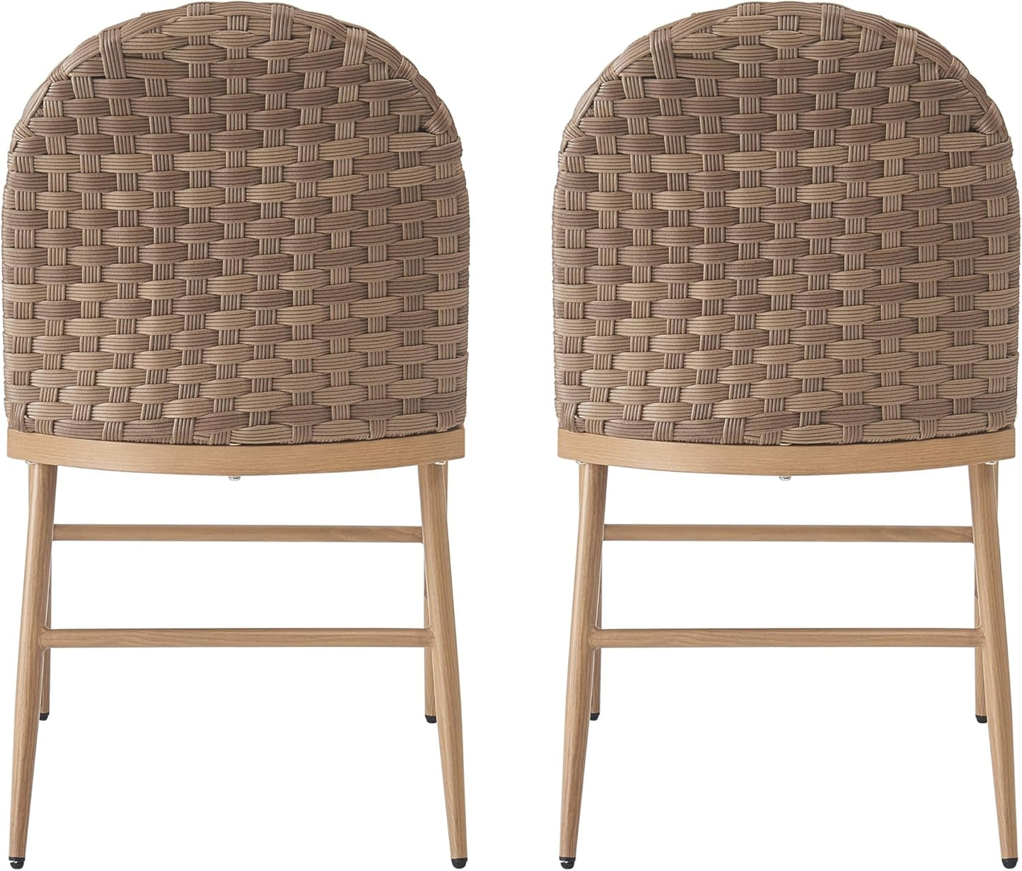 GDFStudio Farmhouse Dining Chairs Set of 2, Upholstered Kitchen Chairs with 2.65" Short-Pile Cushion, Hand-Woven Rattan Backrest, Maple Color Iron Frame, Armless Rustic Side Chairs for Dining Room