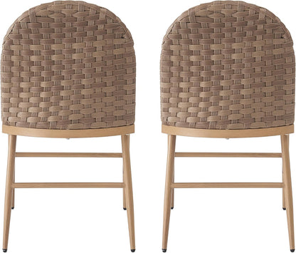 GDFStudio Farmhouse Dining Chairs Set of 2, Upholstered Kitchen Chairs with 2.65" Short-Pile Cushion, Hand-Woven Rattan Backrest, Maple Color Iron Frame, Armless Rustic Side Chairs for Dining Room