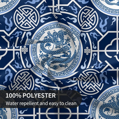 Chinoiserie Tablecloth Round, Traditional Zodiac Dragon Vintage Asian Style Oriental Luxury Water Resisitant Table Cover for Dining Kitchen Living Room Home Party Holiday Decor 70 inch Round