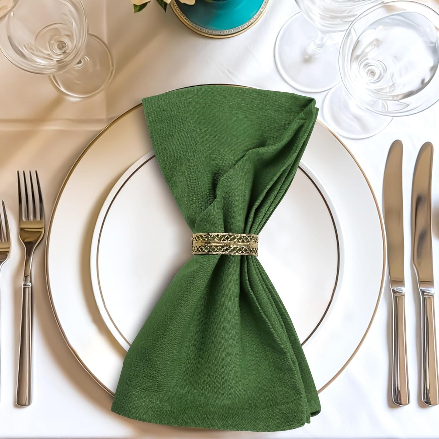 Urban Villa Cloth Napkins Set of 12 20x20 Inches 100% Cotton Napkins Cloth Washable Durable Reusable Absorbent Table Dinner Napkins Cloth for Christmas Parties Hotel Lunch Restaurant Weddings - Green