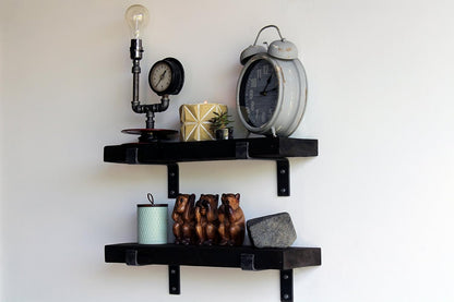 Urban Legacy Accent Shelves | Reclaimed Barn Plank | Set of 2 with Full Brackets (Coffee Bean 18"x 7"x 2")