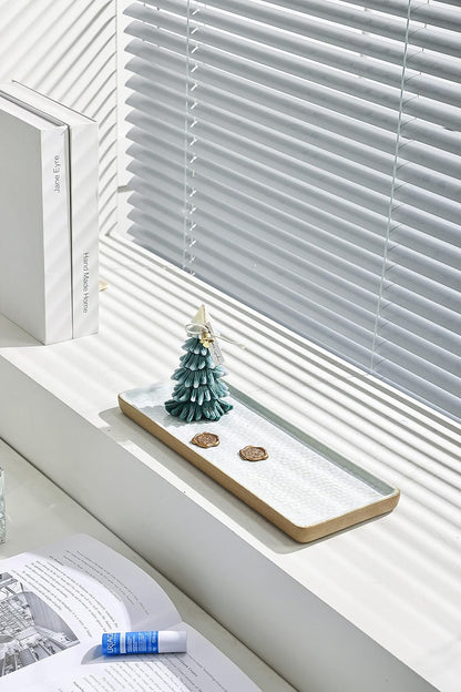 Vanity Tray with Brown Trim - Rectangular White Candle & Perfume Holder Organizer - 12"4.7" for Dresser, Table, Bathroom Countertop