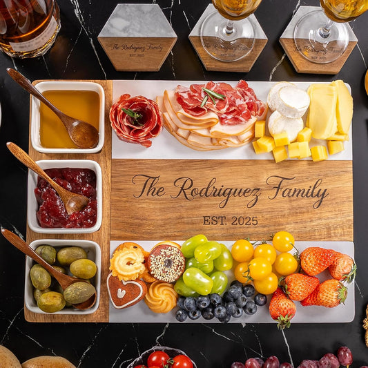Personalized Charcuterie Board, Custom Marble Cheese Boards for Bridal Shower Gifts, House Warming Gifts New Home, Wedding Gifts for Couples