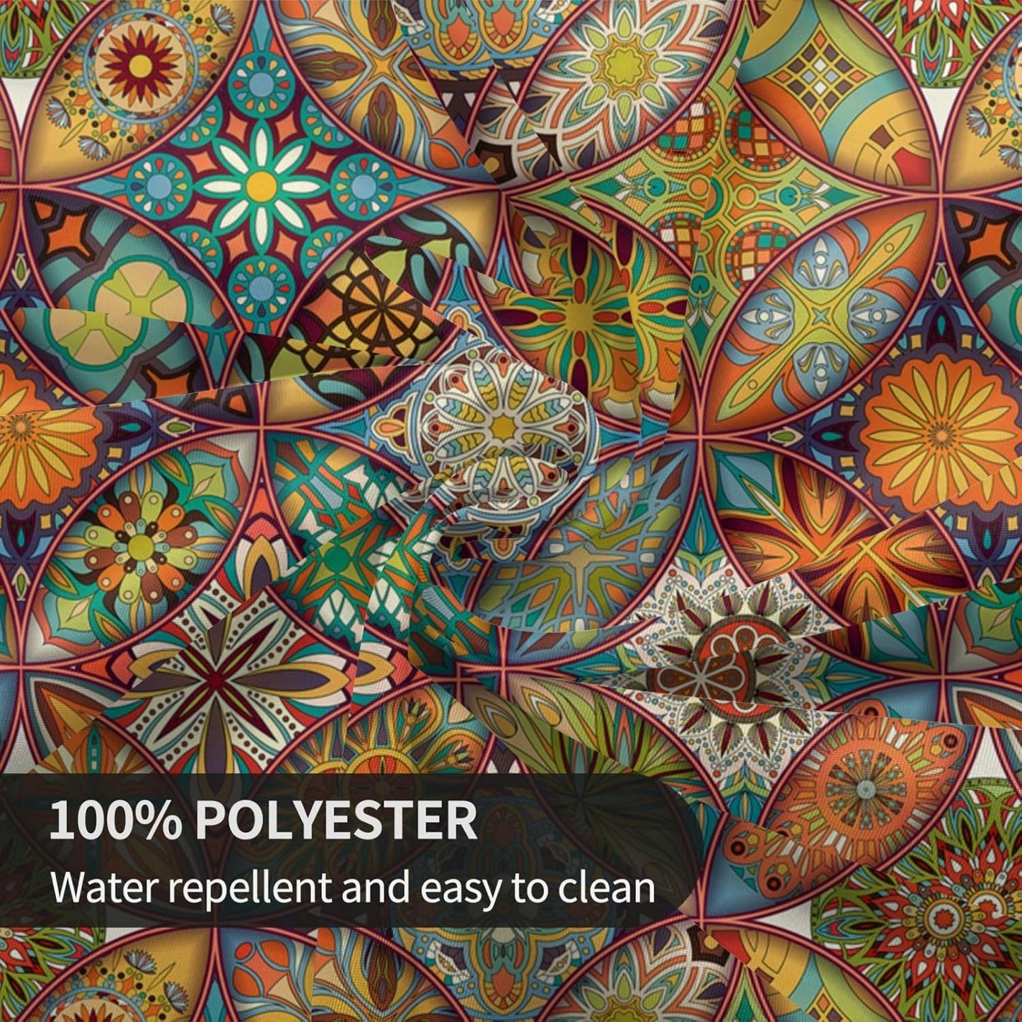 Mexican Ceramic Round Tablecloth, Colorful Talavera Tile Mandala Traditianal Boho Water Resisitant Wipeable Table Cover for Dining Kitchen Living Room Home Party Holiday Decor 36 inch Round