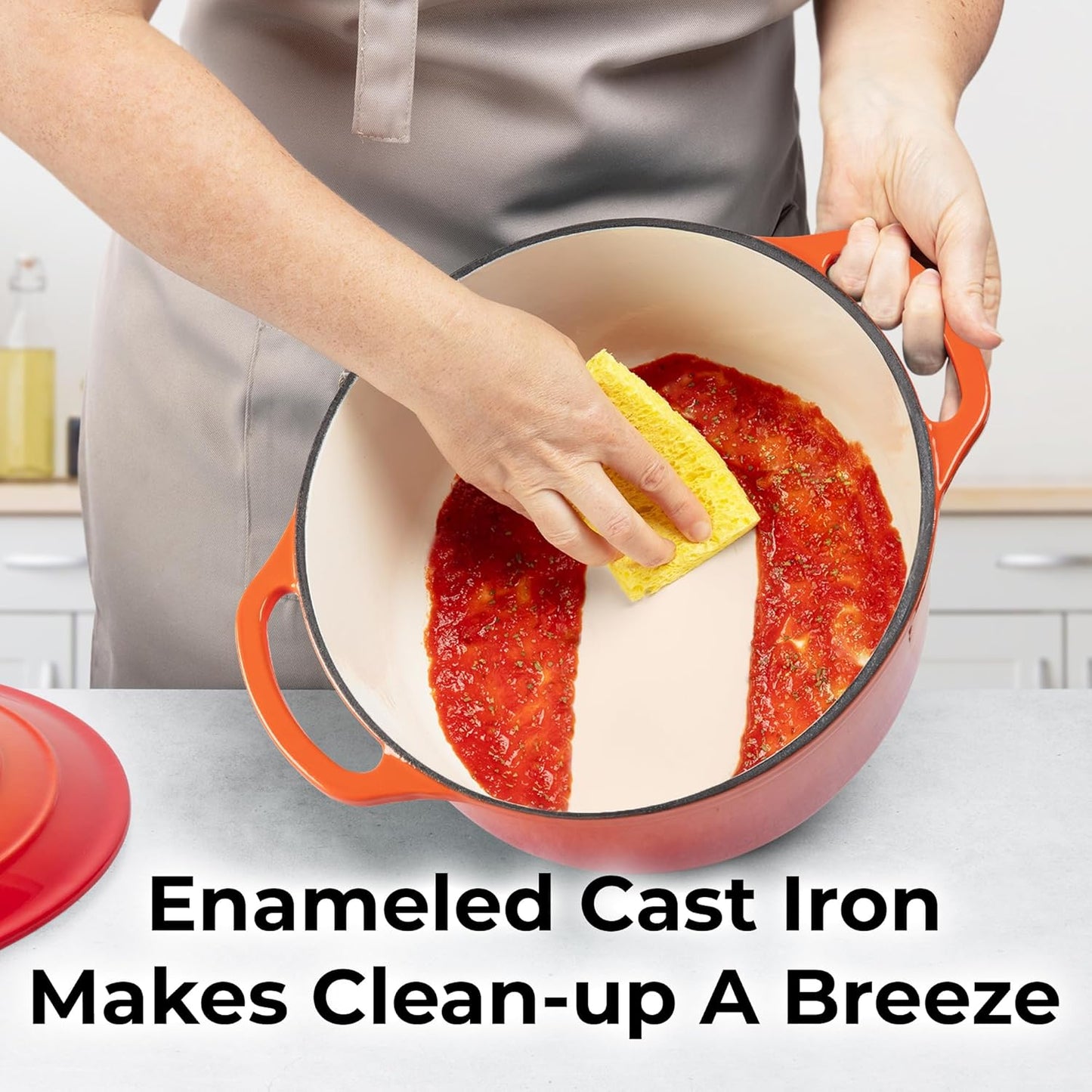 Zulay Kitchen 6 Quart Enameled Cast Iron Dutch Oven Pot with Lid – Premium Durability & Oven Safe up to 500°F – Heavy Duty Cookware Perfect for Bread Baking, Stews, Braising & Roasting – Orange