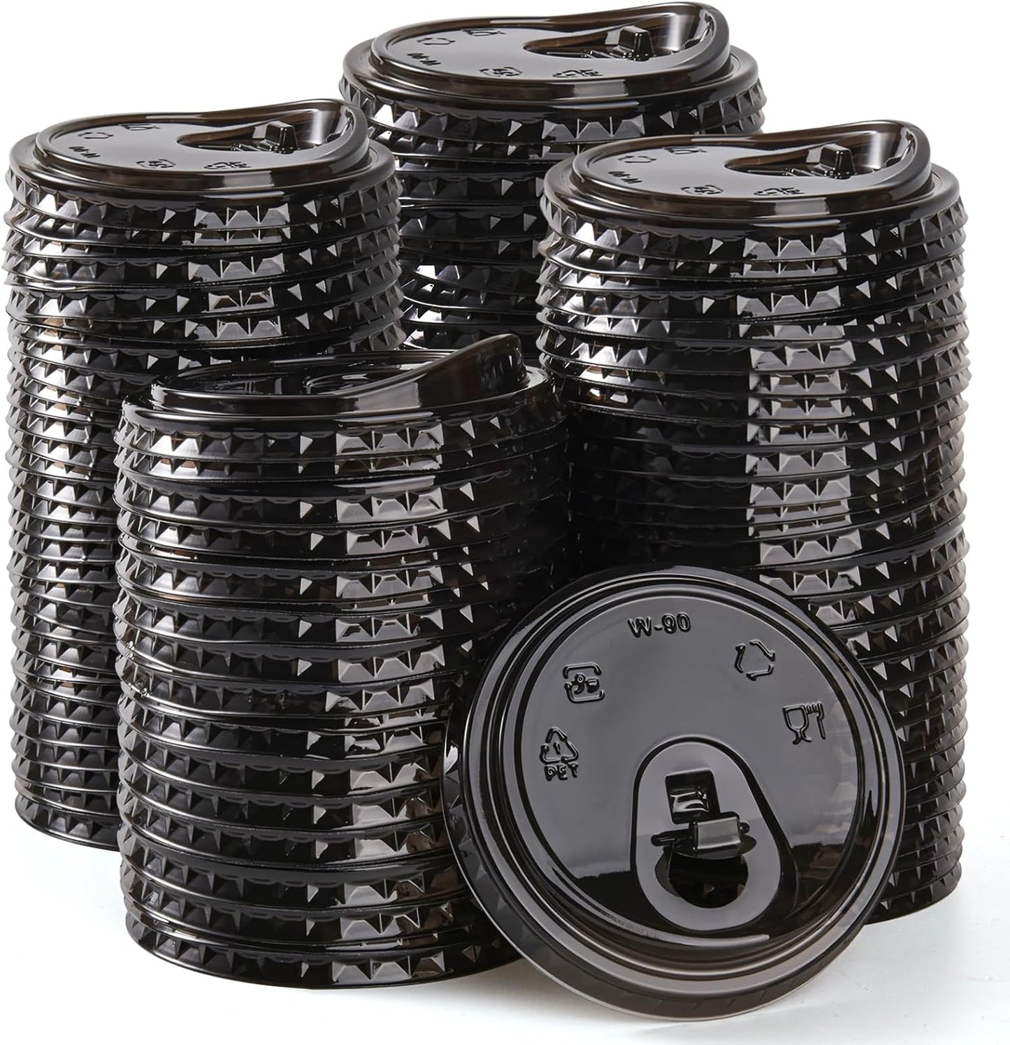 200 Count Sip Lids for Plastic Cups 90mm Strawless Clear Lids for Iced Coffee Beer Beverage Sipper Cups(Black)