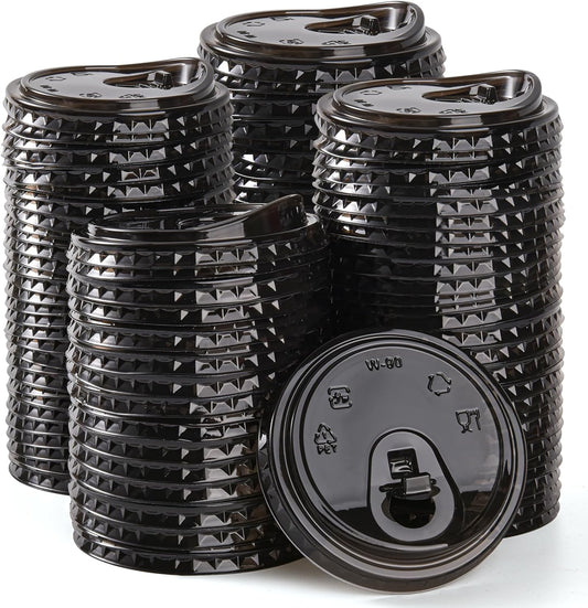 200 Count Sip Lids for Plastic Cups 90mm Strawless Clear Lids for Iced Coffee Beer Beverage Sipper Cups(Black)