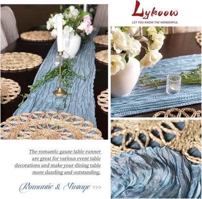 15 Packs Cheesecloth Table Runner Dusty Blue,10 Ft Blue Rustic Gauze Boho Wedding Table Runner Decoration,Wedding Table Decor Table Cloth for Wedding Party Bridal Shower Table,21.5x120in