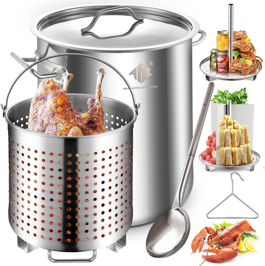 ARC 40quart Large Stainless Steel Stockpot with 36in Mixing Spoon for Seafood Boiler Crawfish Pot with Basket and Steam Rack,Long Handle Spoon for Large Batch Cooking Crab Lobster Shrimp, and Tamales