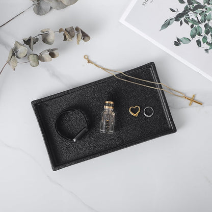 Bathroom Vanity Tray - 11'' Ceramic Rough-Textured Rectangle Countertop Tray, Heavy-Duty Perfume Organizer Plate, Jewelry Ring Tray, Kitchen Soap Dispenser Stone Trays, Black