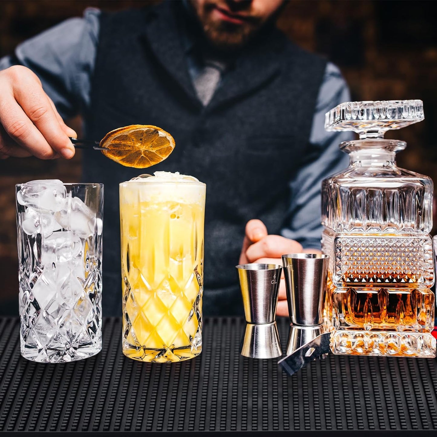 4 Pcs Thick Rubber Bar Mats for Bartending, Durable Non-slip Spill Mat for Countertop, Home Kitchen, Coffee Bars, and Restaurants Accessories, Black(12" X 3"+12" X 6"+18" X 12"+24" X 3")