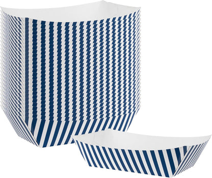 Restaurantware Bio Tek 2 Pound Food Boats 200 Disposable Paper Food Trays - Heavy-Duty Greaseproof Blue And White Paper Boats For Snacks Appetizers Or Treats Use At Parties Or Carnivals