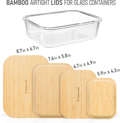 Natural Bamboo Lids Set for Food Storage Glass Containers (4pcs) - Lids are compatible with all Glass Food Storage Containers Sets