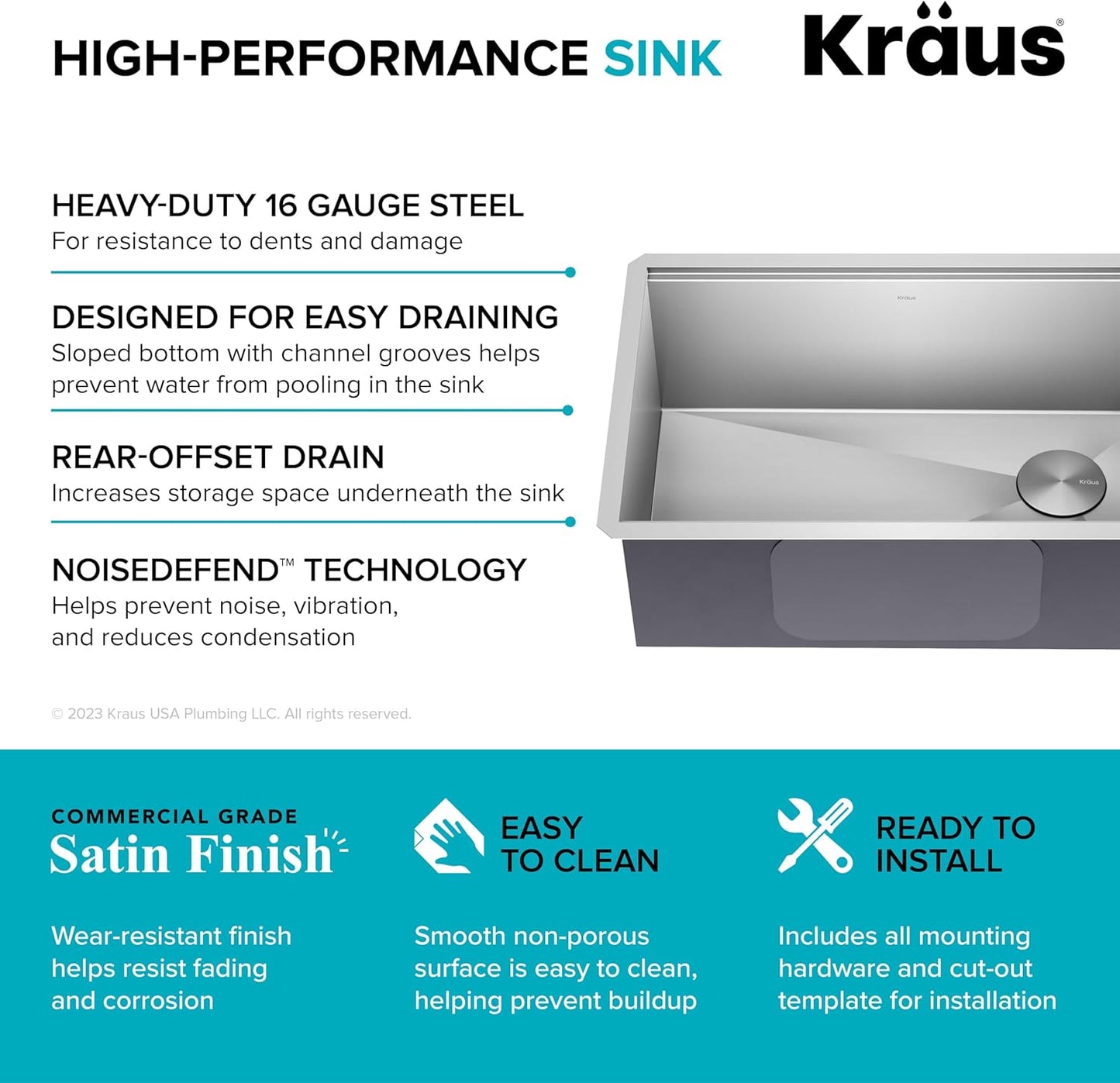 KRAUS Kore 28-Inch Undermount Workstation 16 Gauge Single Bowl Stainless Steel Kitchen Sink with Accessories, KWU110-28