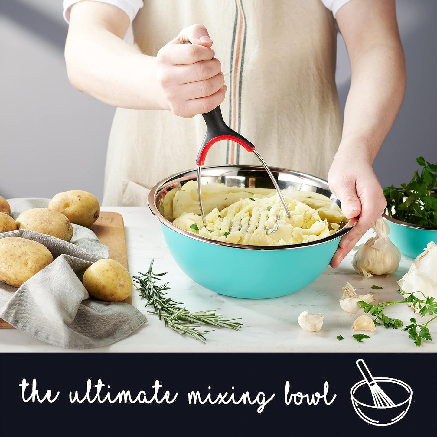 WHYSKO Stainless Steel Mixing Bowls With Lids Set, 5 Sizes Nesting Mixing Bowls for Your Kitchen Meal Prep, Cooking, Baking, and Food Storage (Blue Bowls with White Lids)