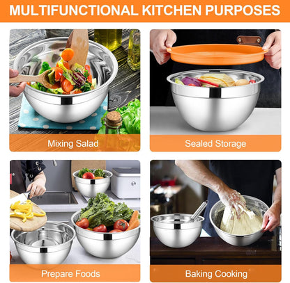 LIANYU Mixing Bowls with Lids Set of 6, Large 7 & 3.5 & 2.5 & 2 & 1.5 & 1QT Stainless Steel Serving Bowls, Kitchen Metal Nesting Bowl for Cooking, Food Storage, Dishwasher & Freezer Safe, Multi-Color