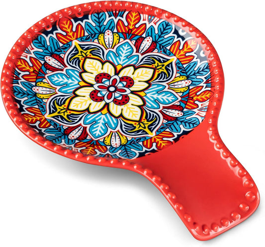 vancasso Ceramic Spoon Rest for Stove Top, 7.7 Inch Cooking Spoon Holder for Kitchen Counter Decor, Spoon Holder for Coffee Spoon Rest, Spoon Cradle, Spatula, Spoons or Tongs, Decorations, Red