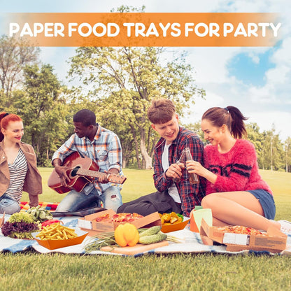 200 Pcs Paper Food Tray Sturdy Disposable Food Boats Nacho Plates Disposable Serving Snack Trays for Catering, Party Birthday Supplies, and Food Service (Orange)
