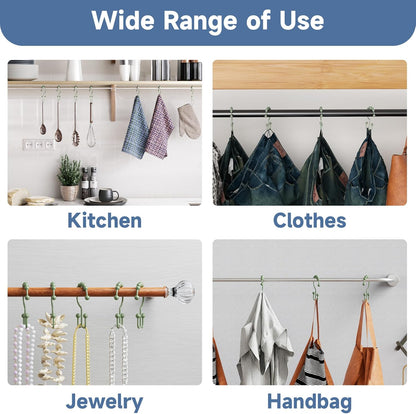 Titanker Shower Curtain Hooks Rings, Rust-Resistant Metal Double Glide Shower Hooks for Bathroom Shower Rods Curtains, Set of 12 Hooks - Sage Green