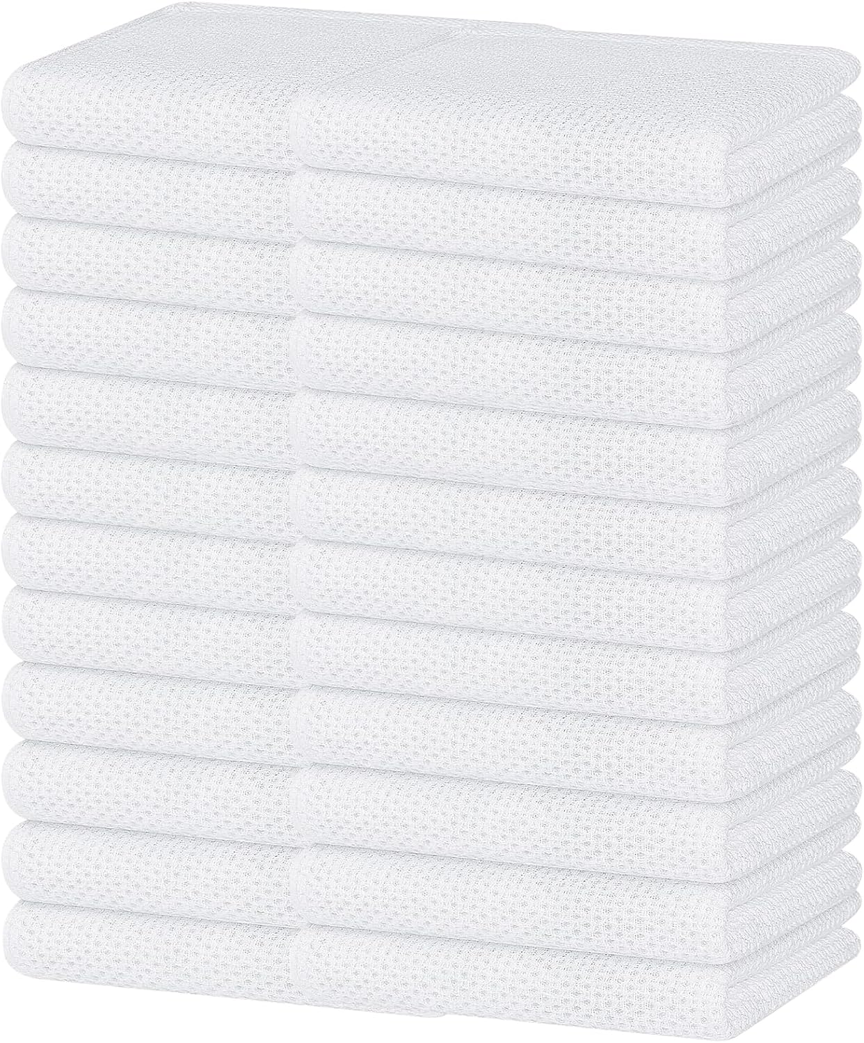 Homaxy 100% Cotton Waffle Weave Kitchen Dish Towels, Ultra Soft Absorbent Quick Drying Cleaning Towel, 13 x 28 Inches, 24-Pack, White