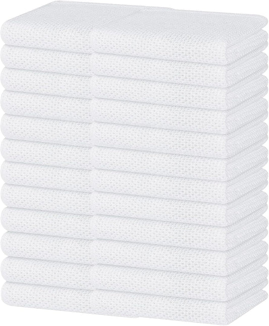 Homaxy 100% Cotton Waffle Weave Kitchen Dish Towels, Ultra Soft Absorbent Quick Drying Cleaning Towel, 13 x 28 Inches, 24-Pack, White