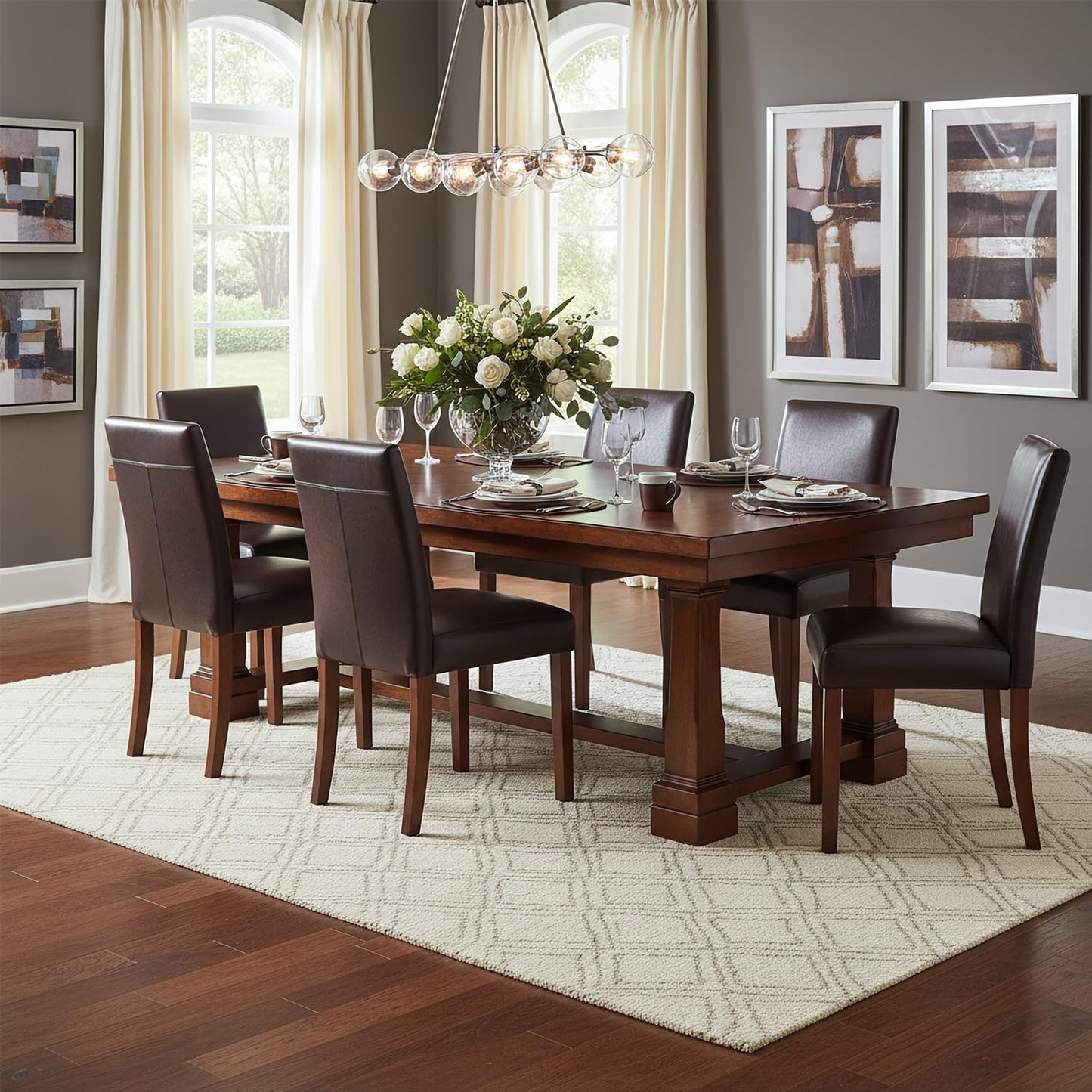 Dining Chairs Set of 6, Modern Faux Leather Dining Room Chair, Upholstered Parsons Kitchen Chairs for Restaurant & Cafe- Dark Brown