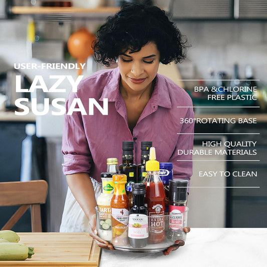 Lazy Susan Organizer, 2pcs 360 Degree Rotating Turntable Organizer, Round Plastic Clear Lazy Susan Turntable Food Storage Container for Kitchen, Fridge Organizer