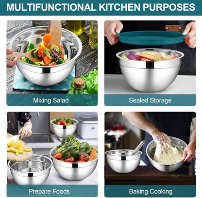 LIANYU 6 Piece Stainless Steel Mixing Bowls, Large 7, 3.5, 2.5, 2, 1.5, 1 QT Metal Bowls Set, Kitchen Nesting Bowls for Salad Cooking Prepping Food Storage, Dishwasher & Freezer Safe, Blue