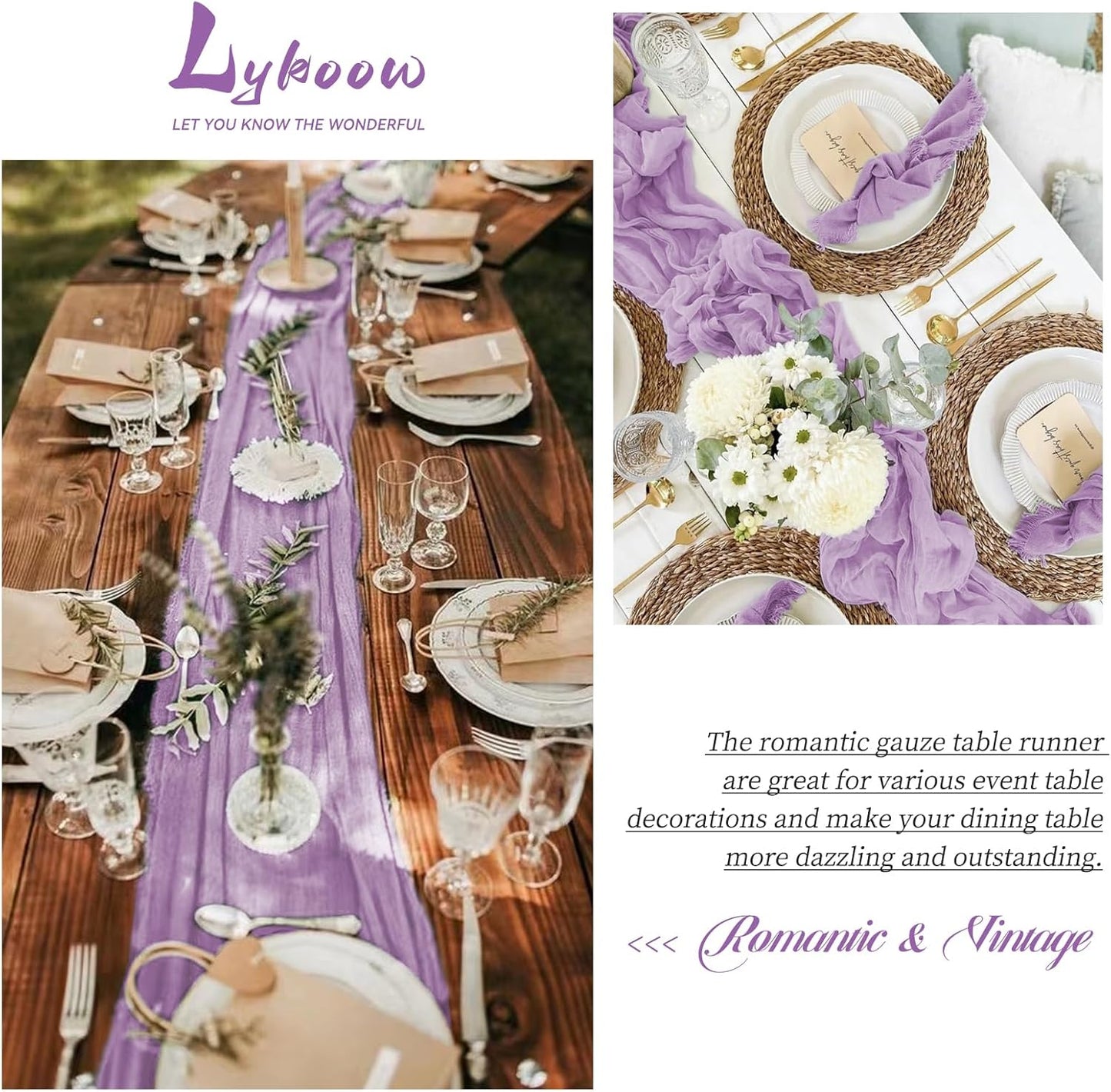 15 Packs Cheesecloth Table Runner Lilac,10 Ft Rustic Gauze Boho Wedding Table Runner Decoration, Wedding Table Decor Table Cloth for Wedding Party Bridal Shower Table,21.5x120in