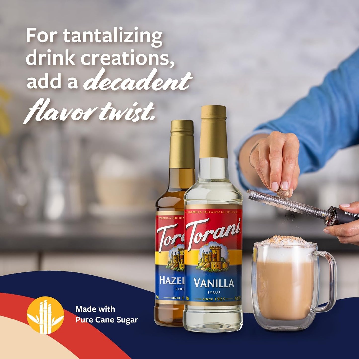 Torani Syrups, Hazelnut and Vanilla Syrup Variety 2-Pack, Coffee Syrups for Drinks, Pumps Included, 25.4 Fl Oz Ea