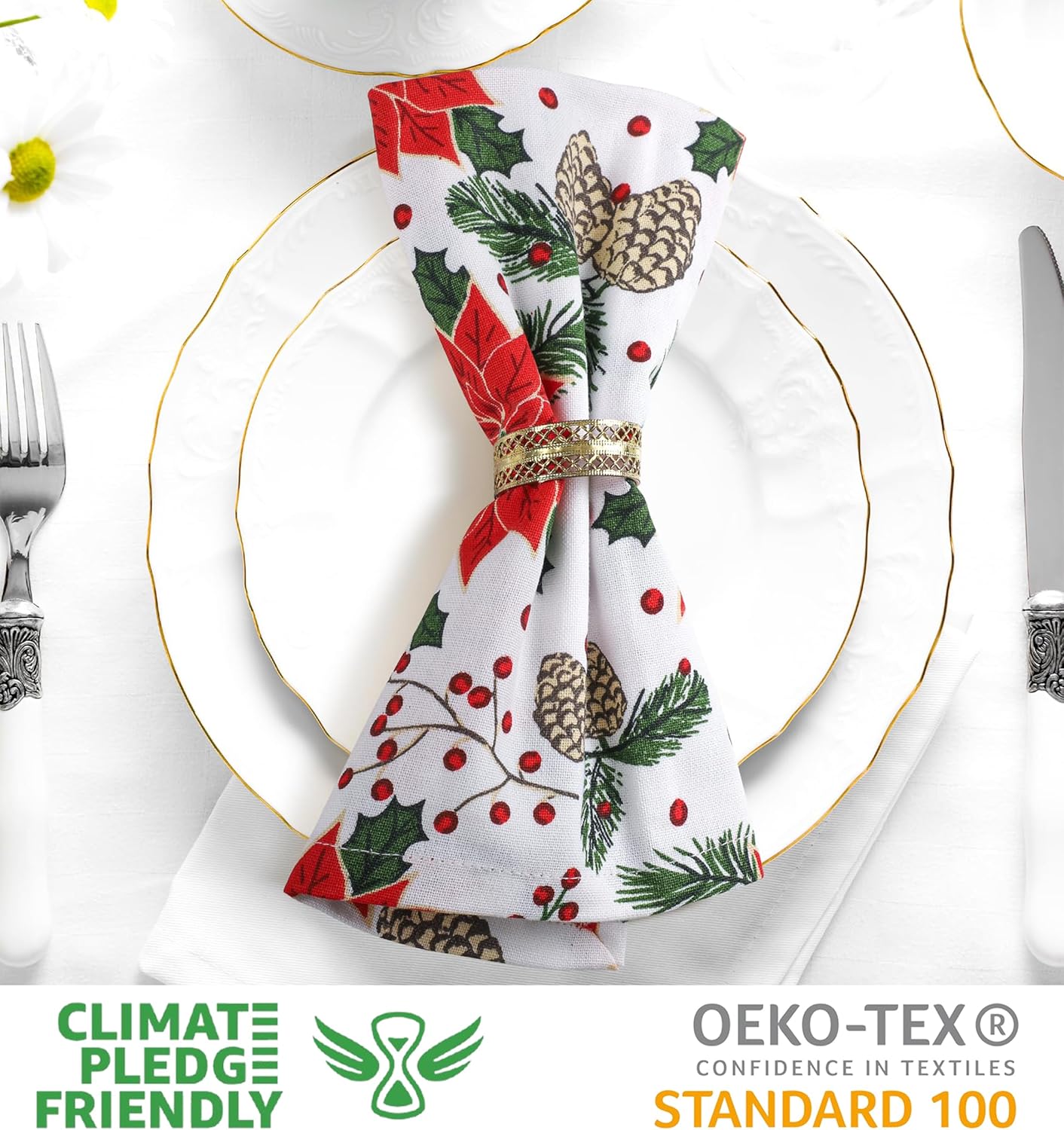 Urban Villa Cloth Napkins Set of 12(20x20 Inches)100% Cotton Napkins Cloth Washable Durable Reusable Absorbent Table Dinner Napkins Cloth for Christmas Hotel Lunch Restaurant Parties –Pine Cone Print