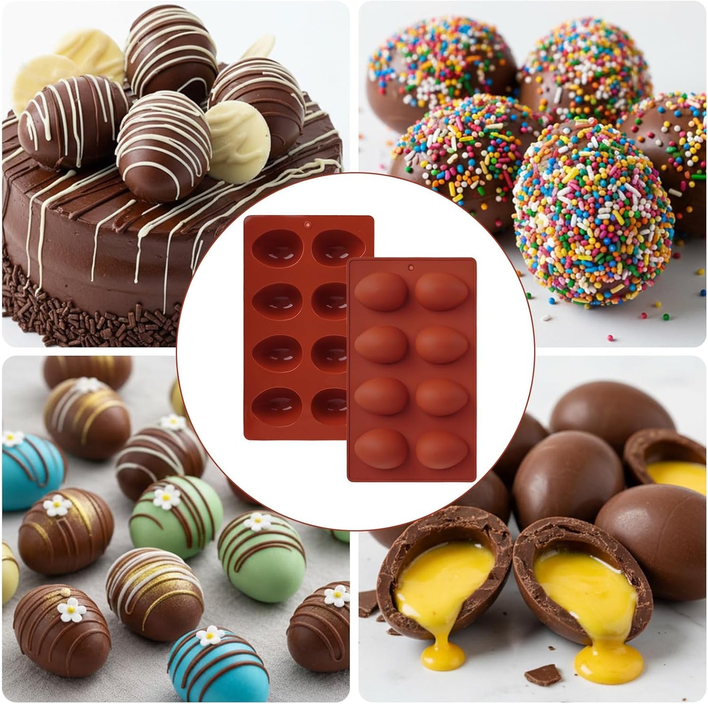 2Pcs 8-Cavity Silicone Easter Egg Molds, Egg Shaped Cake Pop Mold, Baking Supplies for Making Chocolate Jello Candy