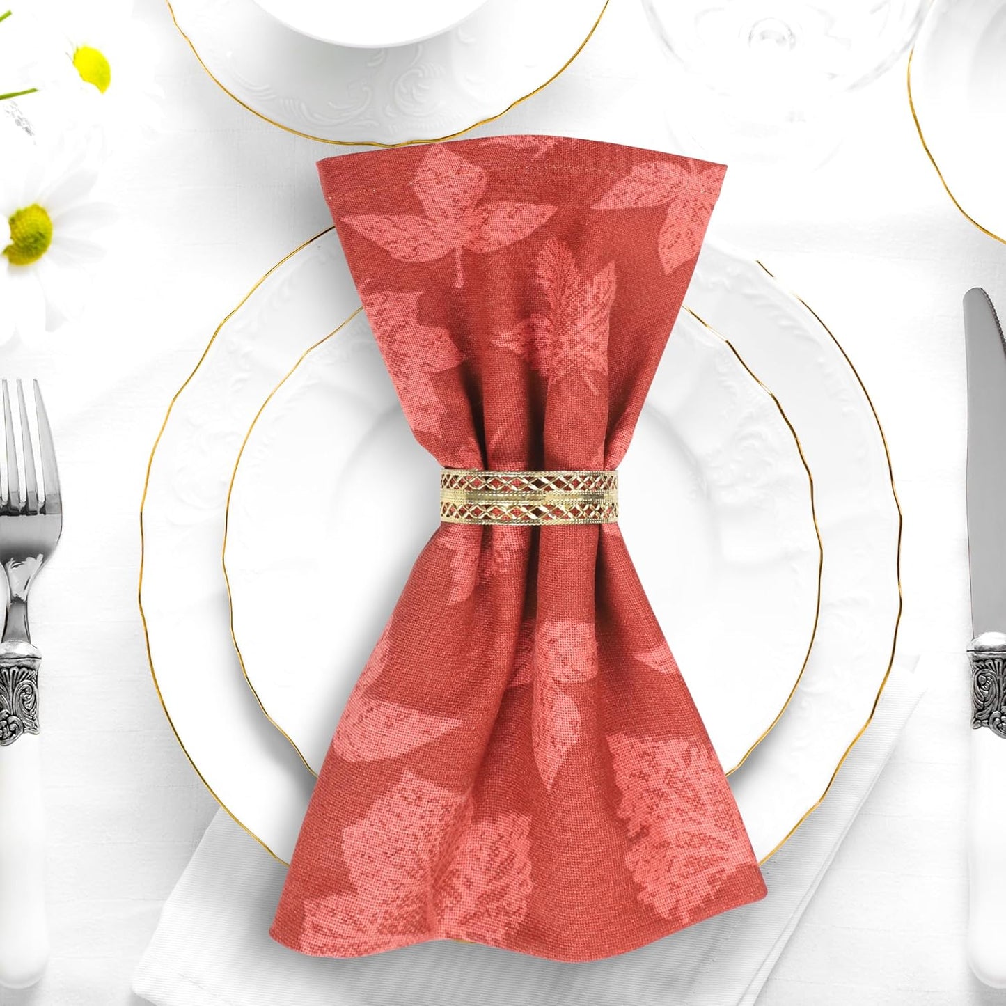 Urban Villa Cloth Napkins Set of 12 20x20 Inches 100% Cotton Napkins Cloth Washable Durable Reusable Absorbent Table Dinner Napkins Cloth for Thanksgiving Hotel Lunch Restaurant Parties – Brown Leaves