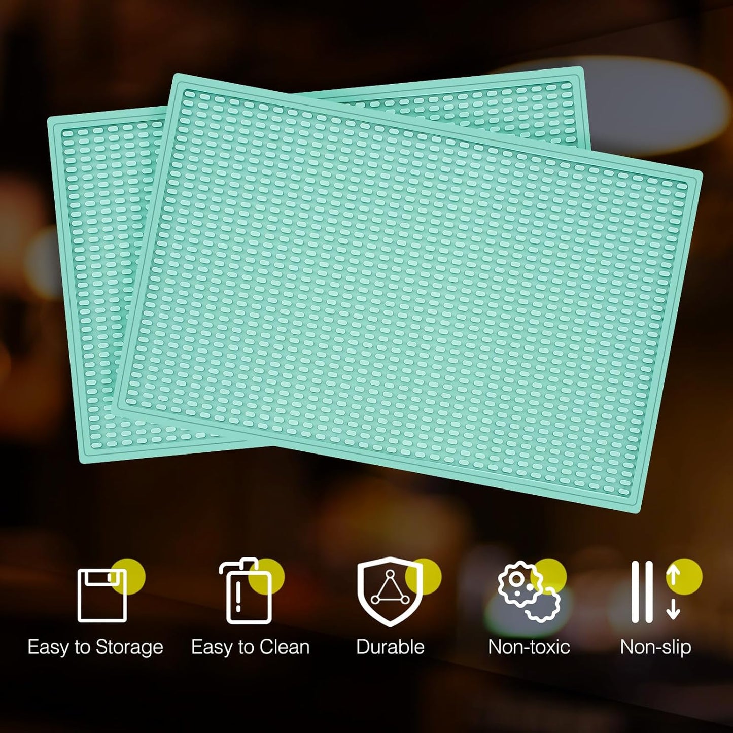 Tioncy 4 Pcs Bar Mat for Countertop 18x12 Inch Christmas Green Non Slip Rubber Mat for Sink, Essential Supplies Bartending Accessories for Christmas Home Kitchen, Restaurants, Coffee Bar Decoration