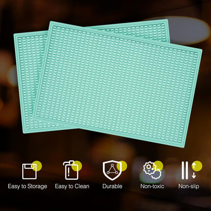 Tioncy 4 Pcs Bar Mat for Countertop 18x12 Inch Christmas Green Non Slip Rubber Mat for Sink, Essential Supplies Bartending Accessories for Christmas Home Kitchen, Restaurants, Coffee Bar Decoration