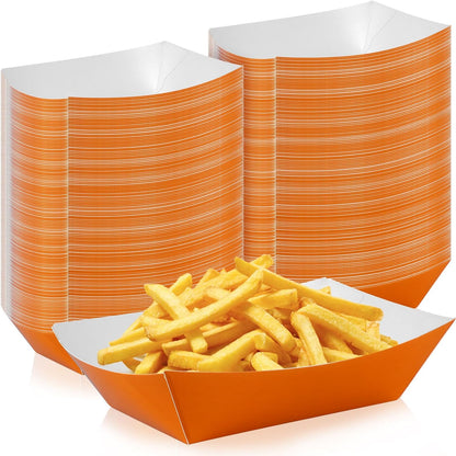 200 Pcs Paper Food Tray Sturdy Disposable Food Boats Nacho Plates Disposable Serving Snack Trays for Catering, Party Birthday Supplies, and Food Service (Orange)