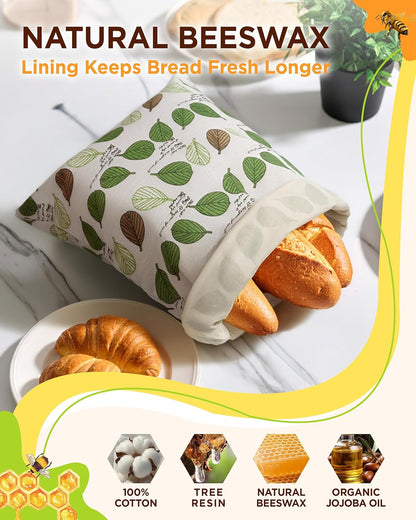 Beeswax Bread Bags for Homemade Sourdough, Sourdough Bread Bag with Zipper, 2 Pack Cotton Large Airtight Food Storage Bags to Keep Fresh