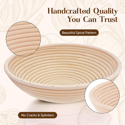 Bread Proofing Baskets for Sourdough Bread Baking - Set of 2 7" Round Banneton Baskets with Liners, Made of Finest Indonesian Rattan - Bake Perfect Artisan Bread Loaves at Home Like a Pro