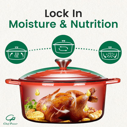 Chef Power Dutch Oven Pot with Lid 5QT, Enameled Cast Iron Dutch Oven for Bread Baking, Braising, Stews, Roasting, Oven Safe Dutch Ovens, Gradient Red