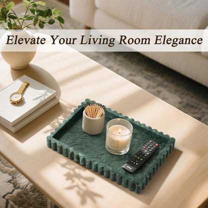 Natural Marble Tray for Bathroom, Real Stone Decorative Vanity Tray with Fluted Edge, Large Marble Serving Storage Tray for Kitchen Counter, Dresser, Home Decor, 11.8" x 8", Dark Indian Green