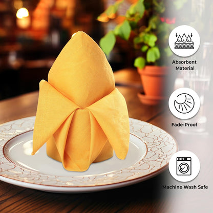 Urban Villa Cloth Napkins Set of 12 (20x20 Inches) 100% Cotton Napkins Cloth Washable Soft Durable Reusable Absorbent Table Dinner Napkins Cloth for Hotel Lunch Restaurant Weddings Parties - Mustard