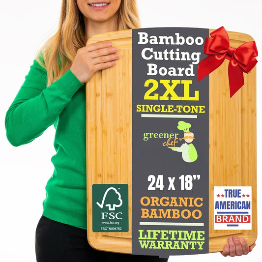 GREENER CHEF 24 Inch 2XL Extra Large Bamboo Cutting Boards for Kitchen, Stove Top Butcher Block, Extra Large Wooden Carving Board for Meat, Veggies, Charcuterie Board with Deep Juice Grooves