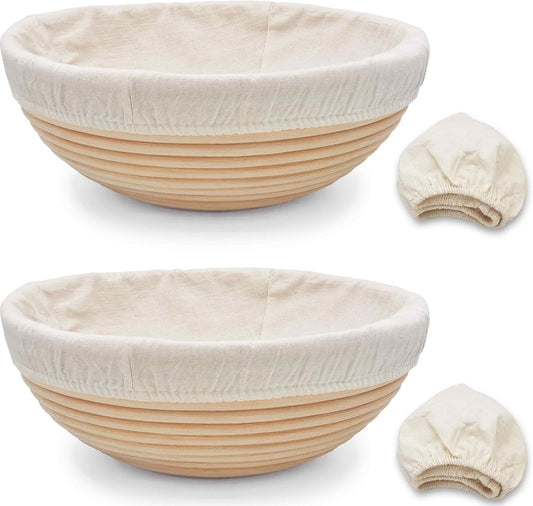 Banneton Bread Proofing Basket set of 2, 9.8 Inch Round Sourdough Proofing Baskets with Liner,Dough Proofing Bowls,Made of Natural rattan,for Sourdough Bread Baking Supplies