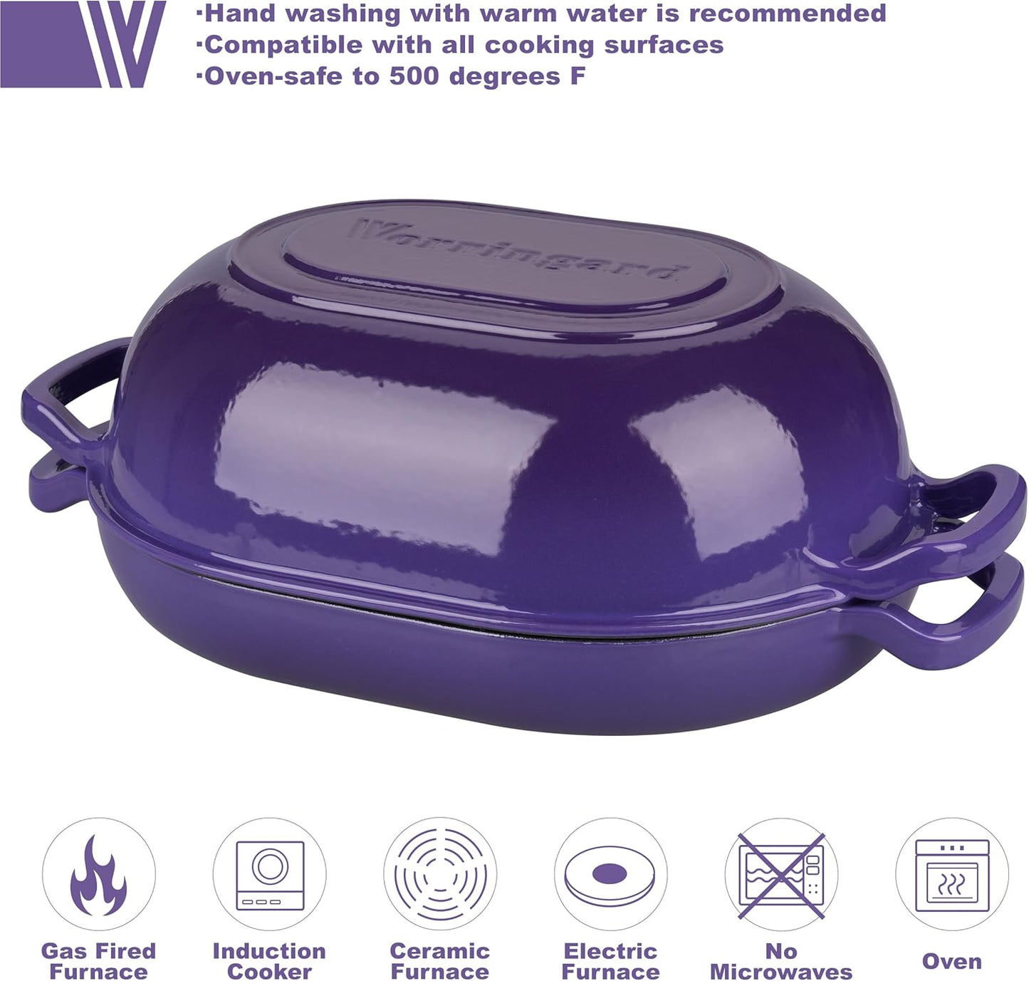 Enameled Cast Iron Sourdough Bread Oven, Dutch Oven, Loaf Cast Iron Bread Pan for Homemade Bread Baking, Meatloaf Pan with Lid, 7QT, Purple