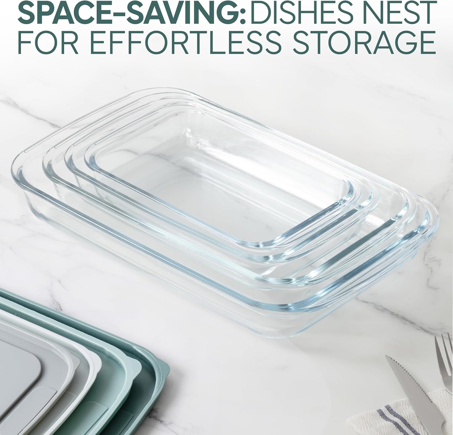 COOK WITH COLOR 8-Piece Deep Glass Baking Dish Set with Plastic Lids – Casserole and Food Storage Containers for Lasagna, Leftovers – Freezer-to-Oven, Microwave & Dishwasher Safe, Sage